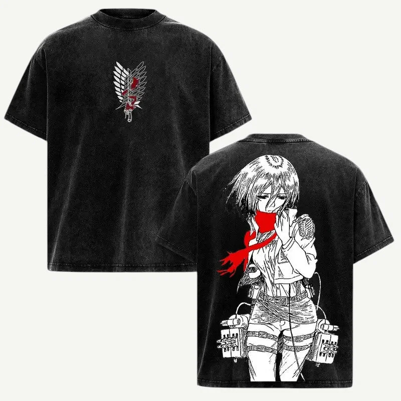 Anime Attack on Titan Mikasa Ackerman koszulka 100% bawełna